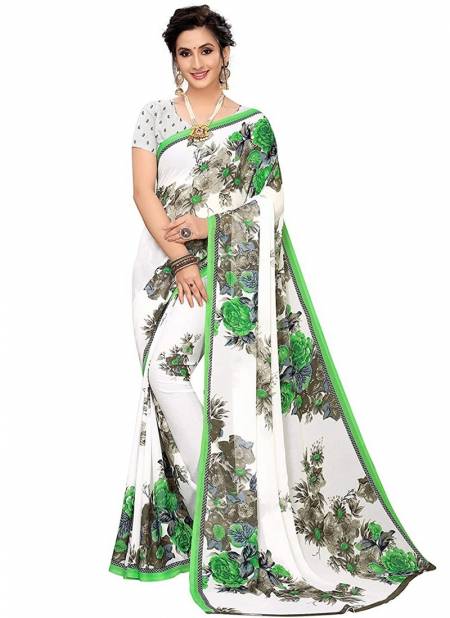 Whie And Green Colour New Latest Designer Regular Wear Renial Saree Collection 1017